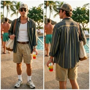 Tommy Bahama L Vintage 90s Old Money Dadcore Resortwear Silk Button Down Shirt